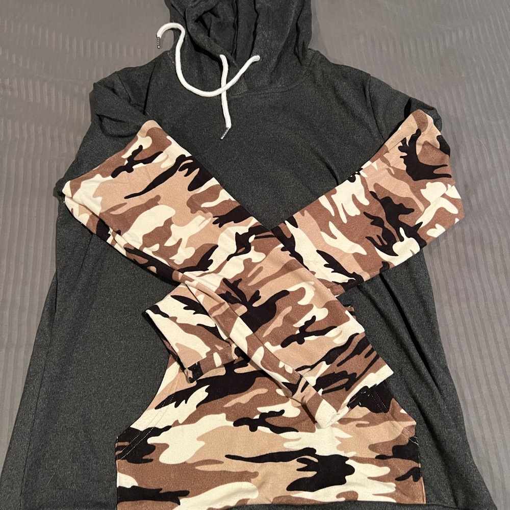 Charcoal Hoodie with Tan Camo Accent